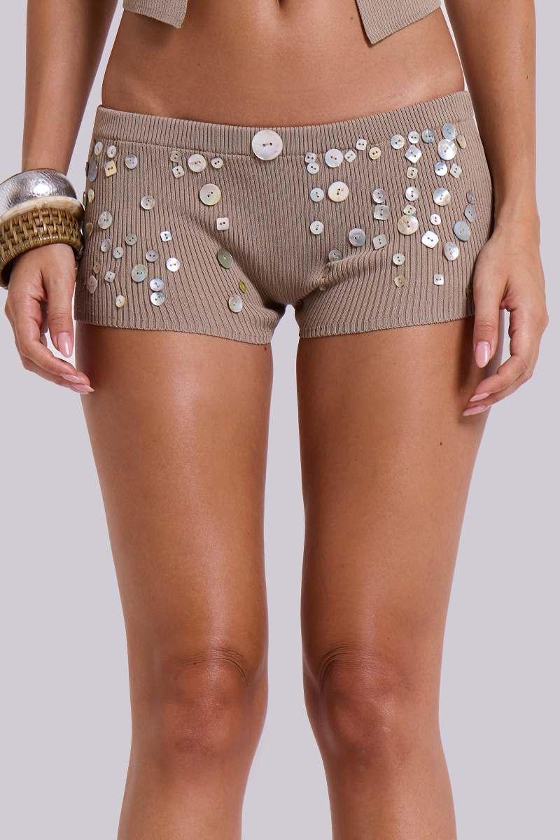 Jaded London Azalea Button Knit Mini Shorts In Sand Sand