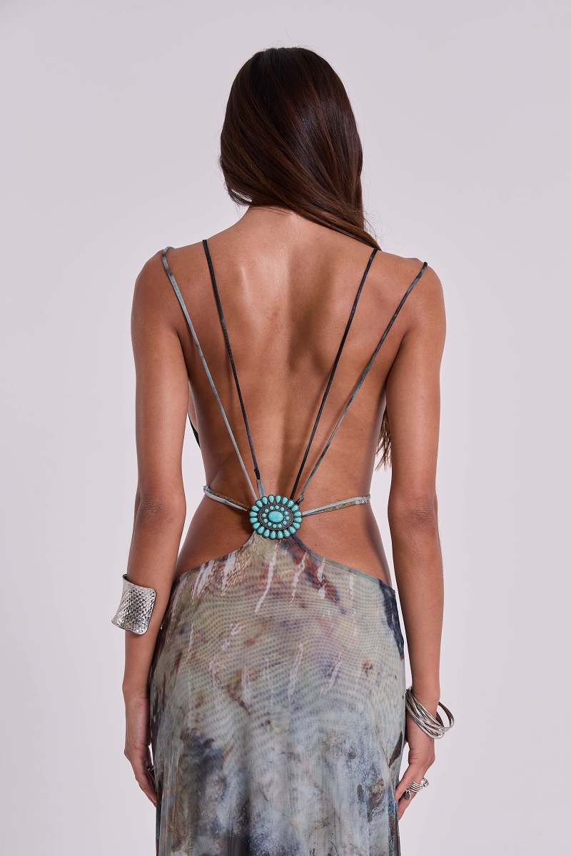 Jaded London Azariah Maxi Dress With Turquoise Trim Grey