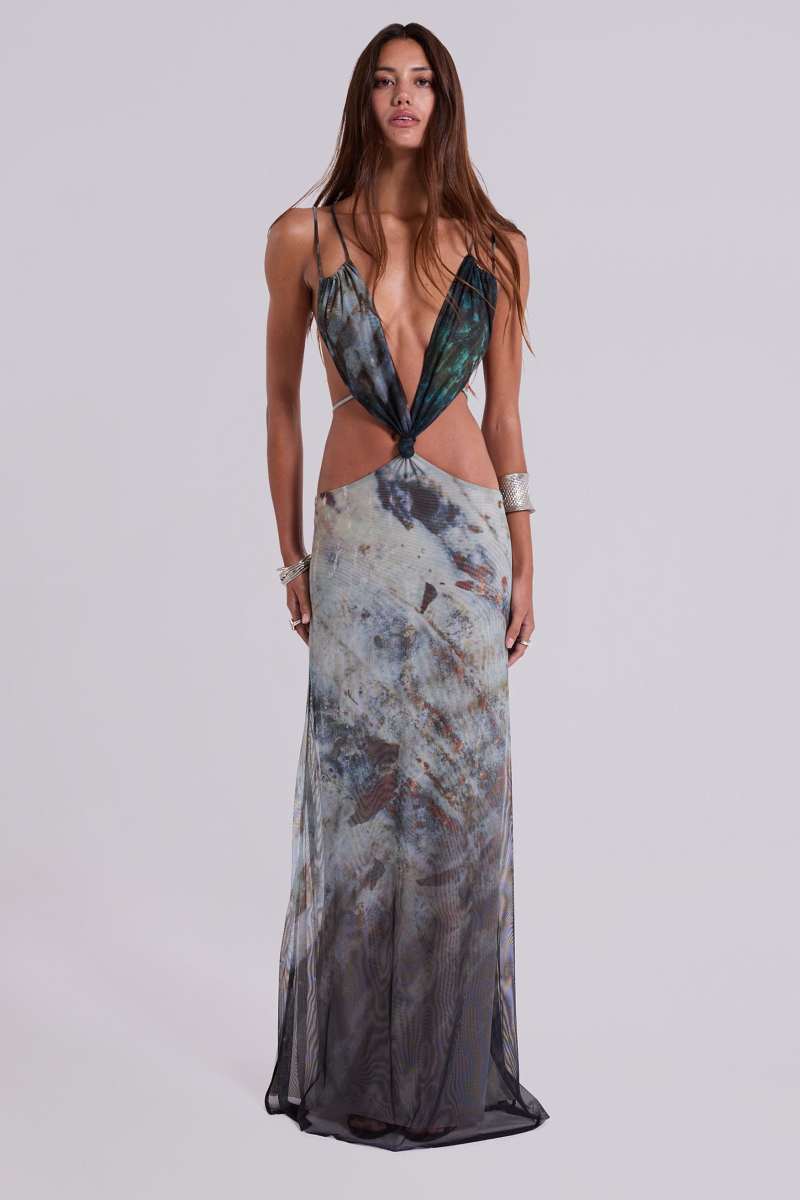 jaded london Azariah Maxi Dress With Turquoise Trim Grey