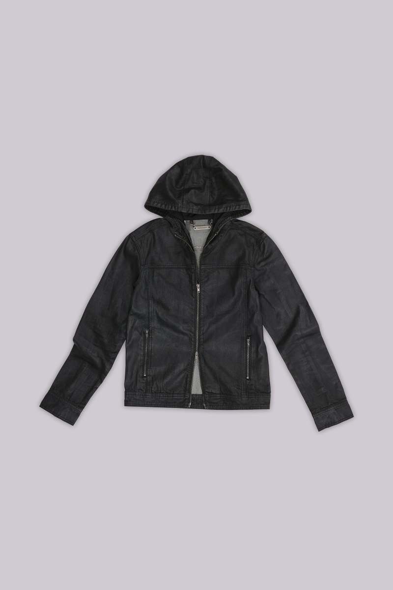 Jaded London Bedrock Waxed Hooded Denim Jacket Black