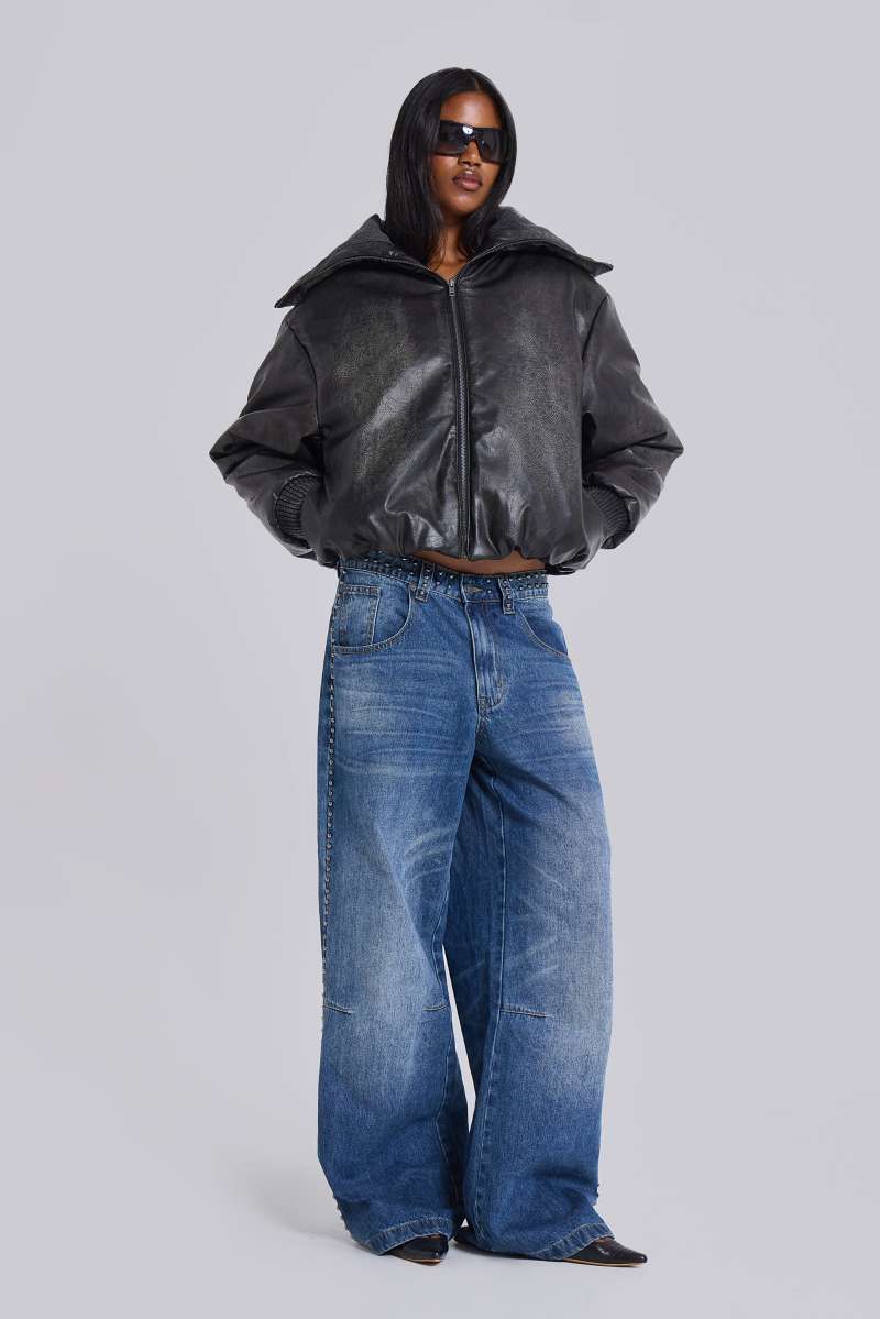 Jaded London Black Alloy Vegan Leather Bomber Jacket Black