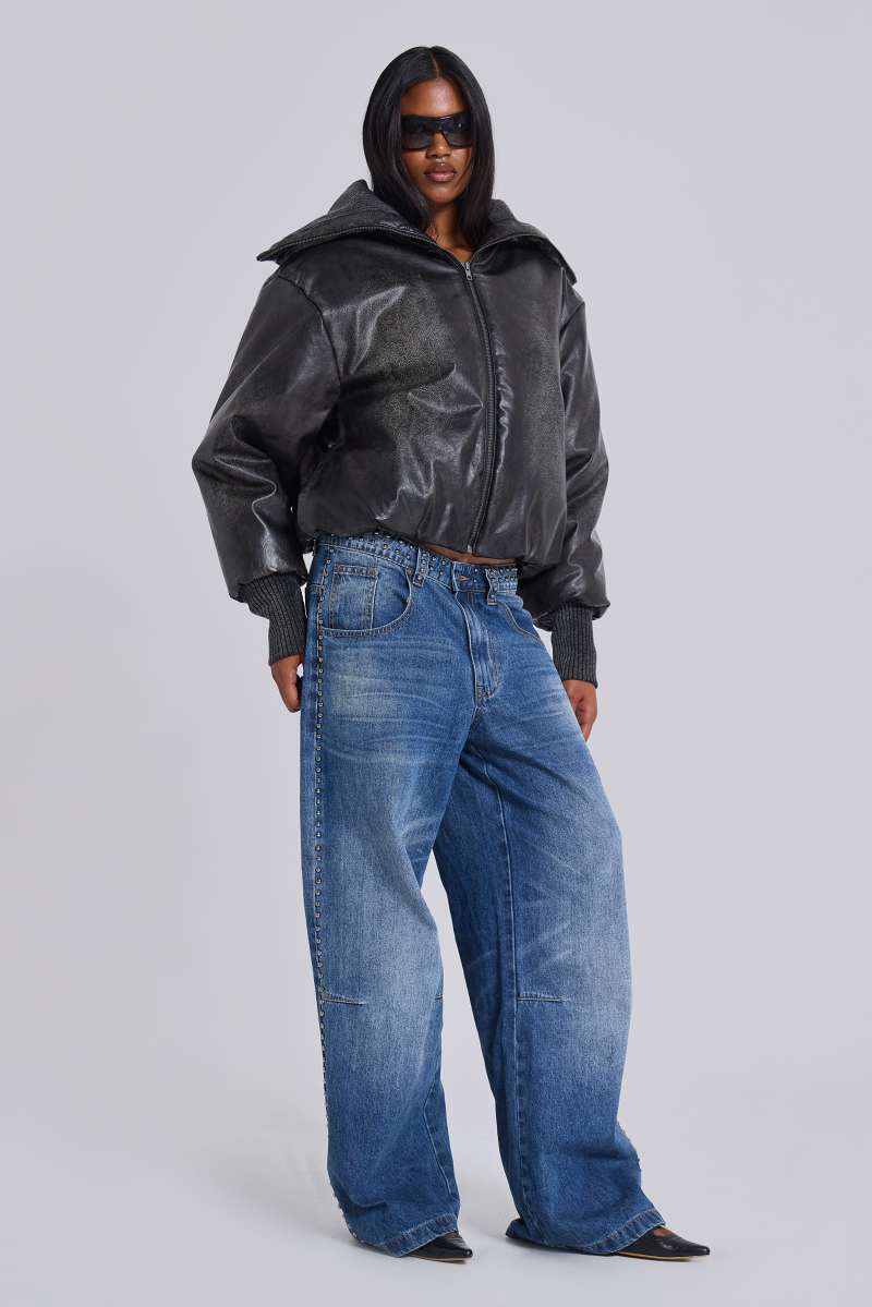 Jaded London Black Alloy Vegan Leather Bomber Jacket Black