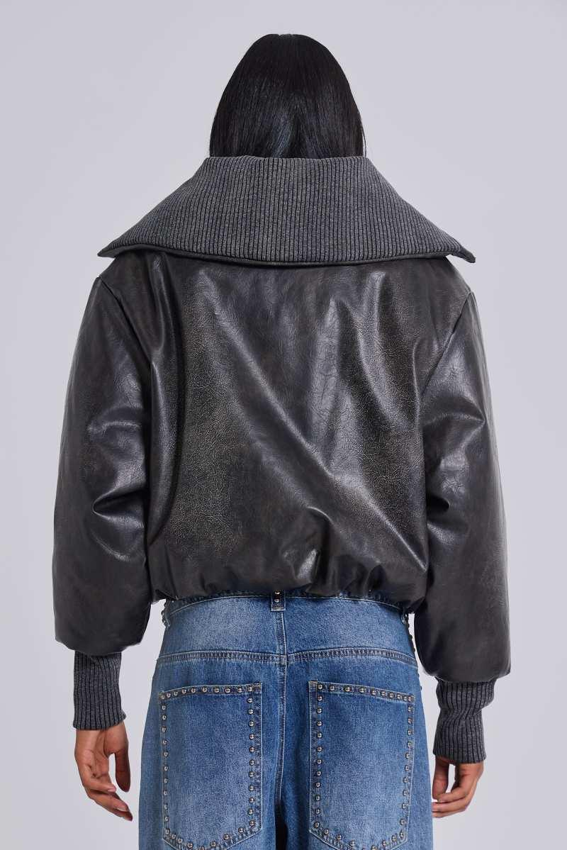 jaded london Black Alloy Vegan Leather Bomber Jacket Black