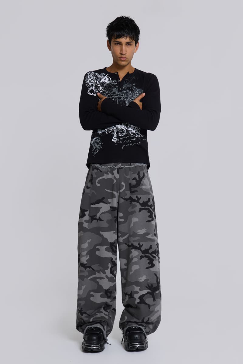Jaded London Black Baggy Camo Monster Joggers Black
