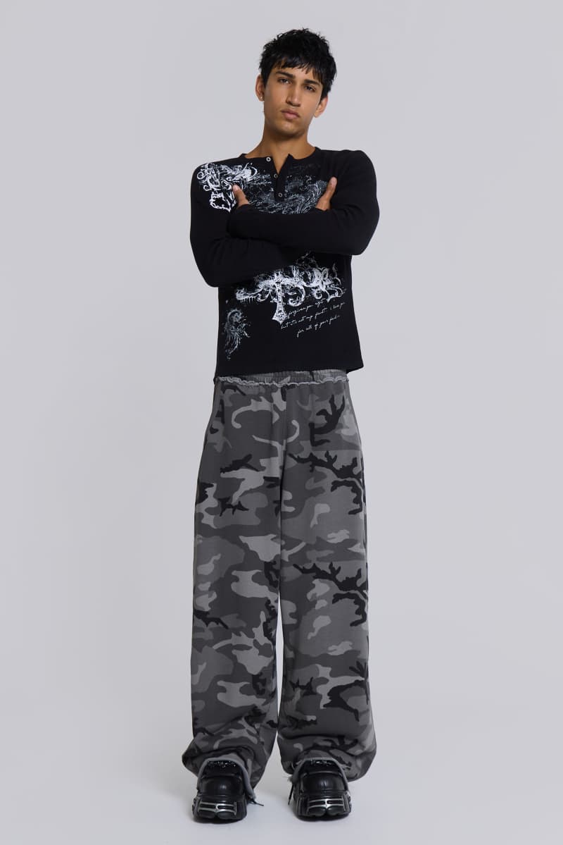 Jaded London Black Baggy Camo Monster Joggers Black
