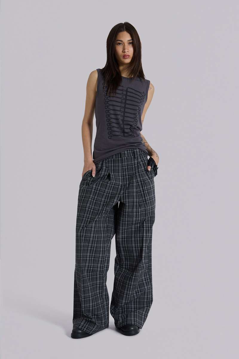 jaded london Black Check Goliath Suit Trousers Black
