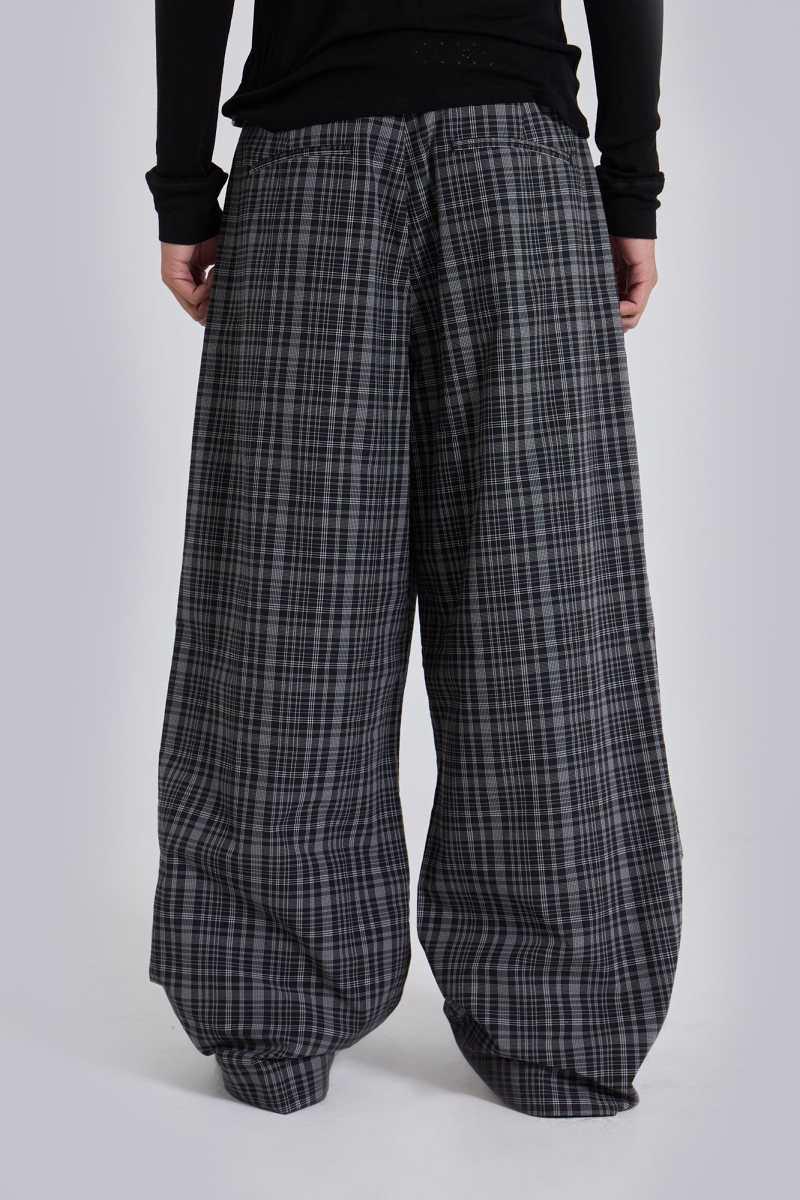 Jaded London Black Check Goliath Suit Trousers Grey