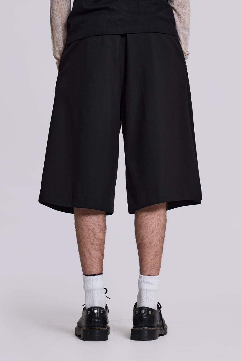 Jaded London Black Goliath Tailored Baggy Shorts Black