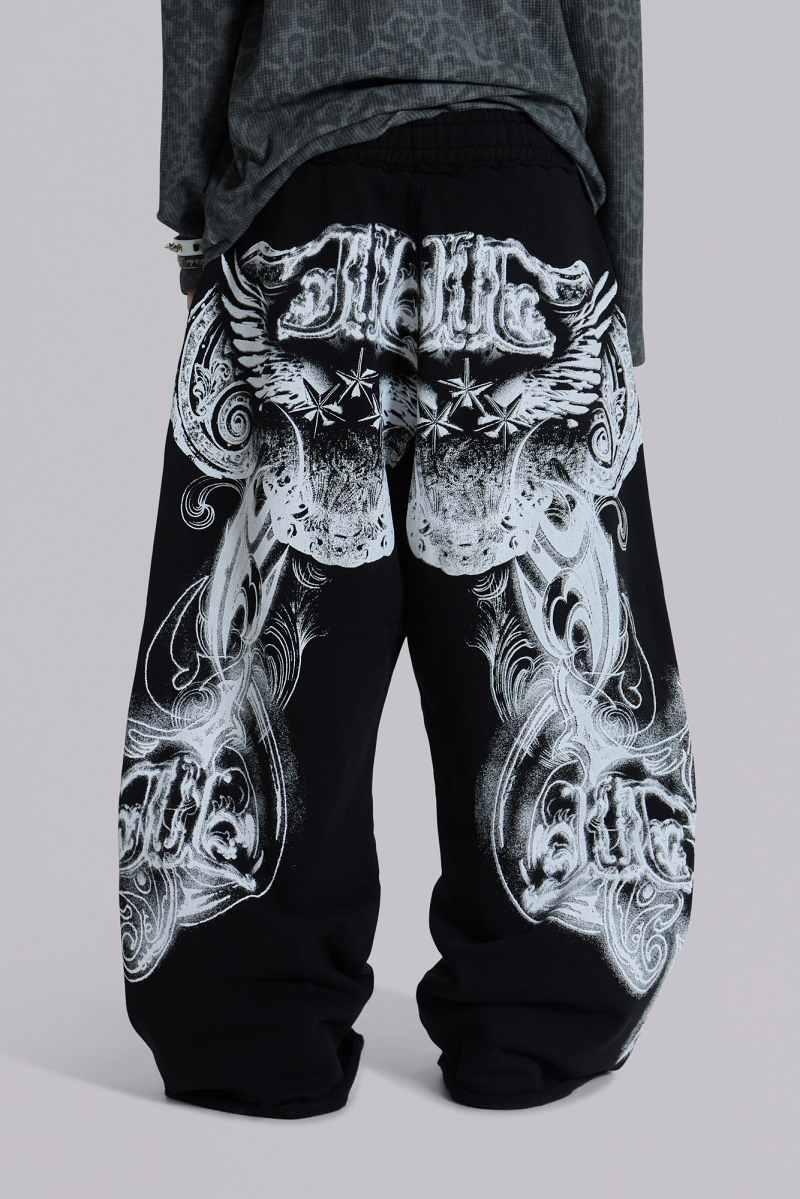 Jaded London Black Gothic Print Baggy Monster Joggers Black