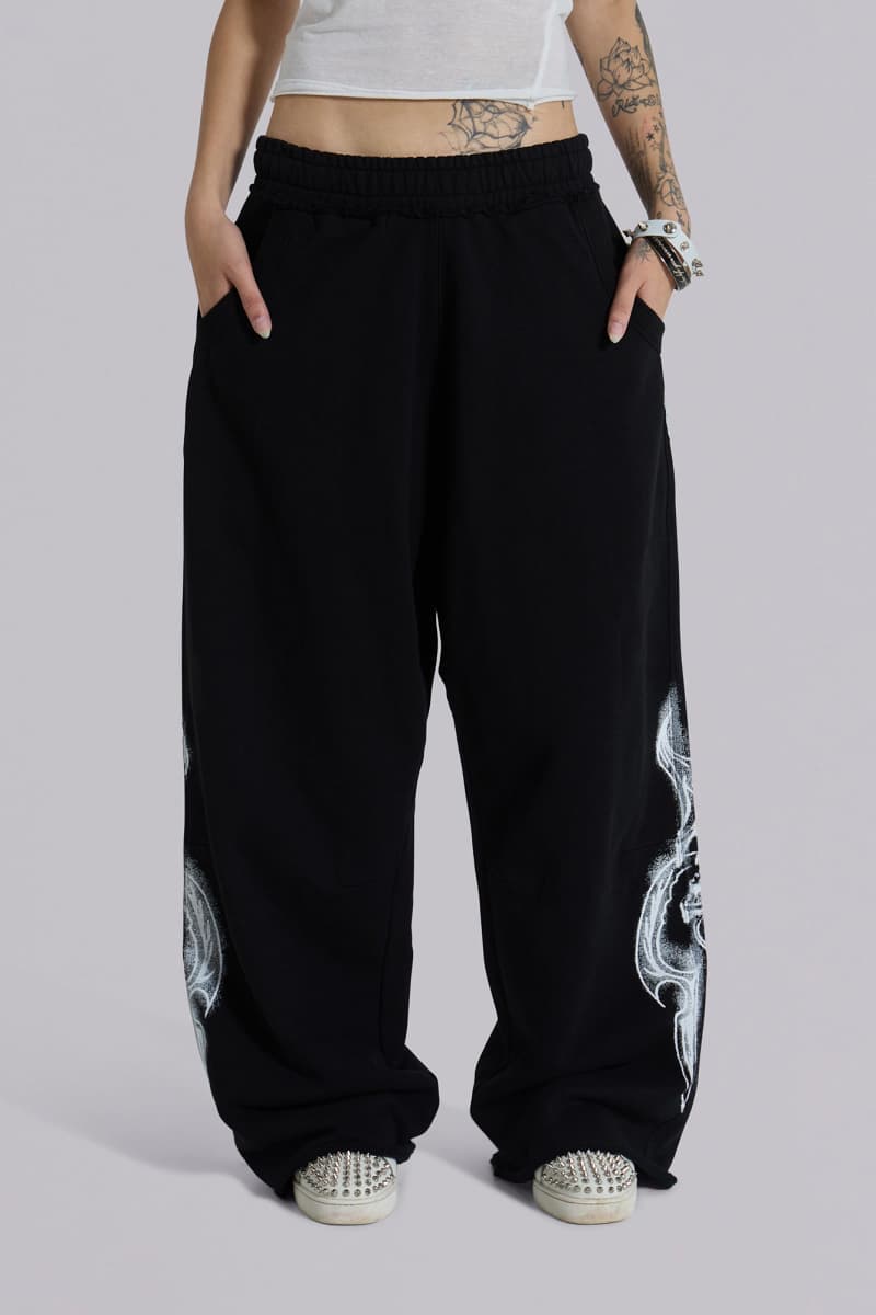 Jaded London Black Gothic Print Baggy Monster Joggers Black