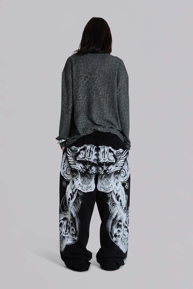 Jaded London Black Gothic Print Baggy Monster Joggers Black
