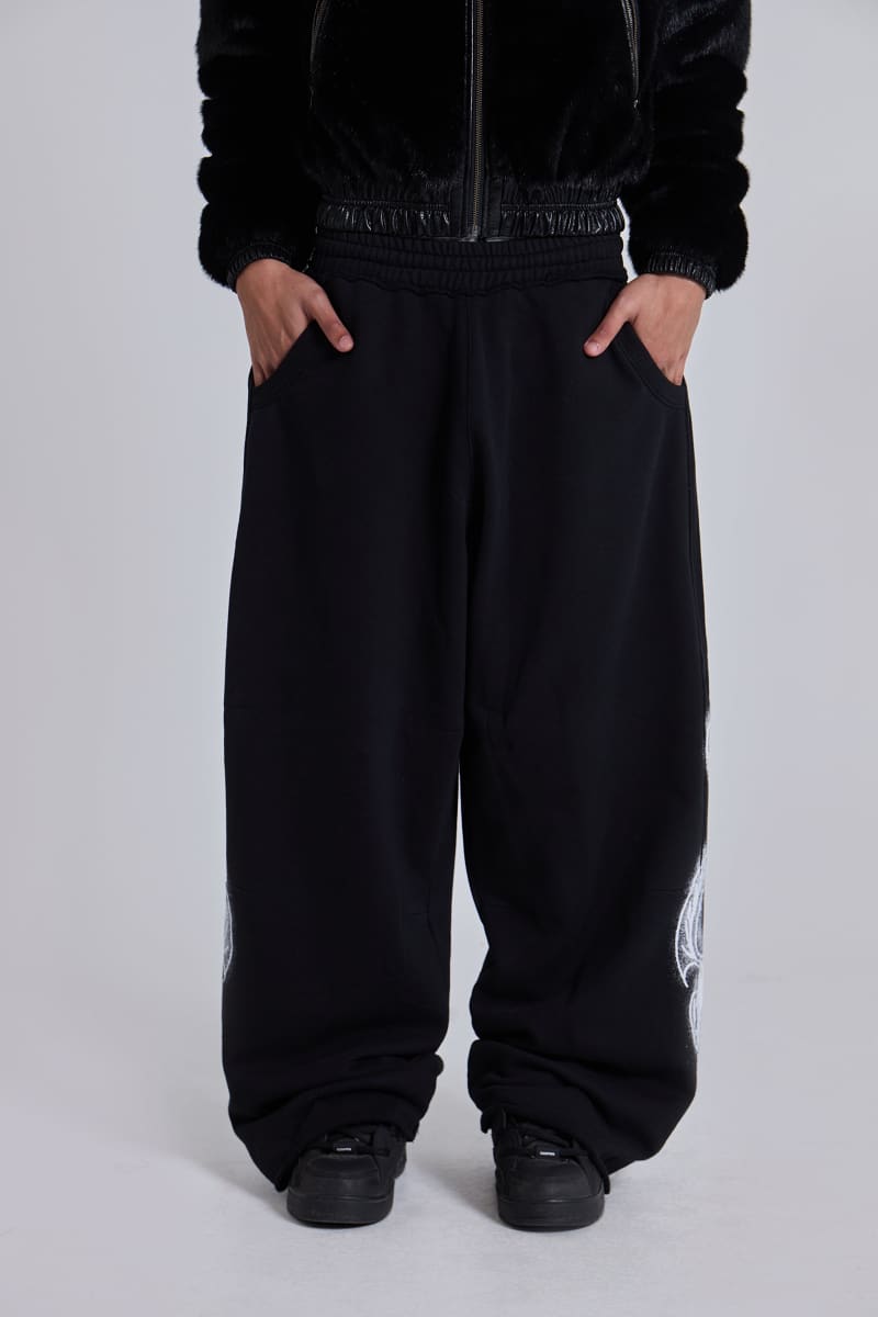 Jaded London Black Gothic Print Baggy Monster Joggers Black