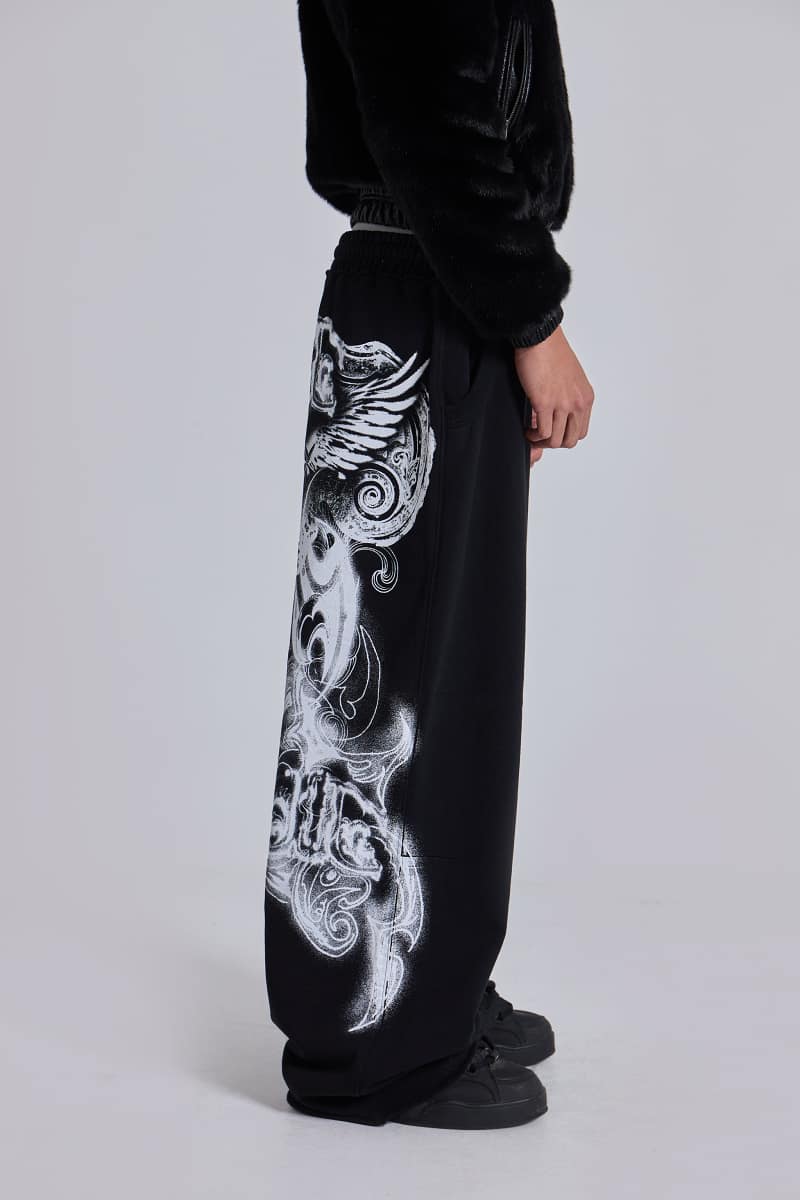 Jaded London Black Gothic Print Baggy Monster Joggers Black