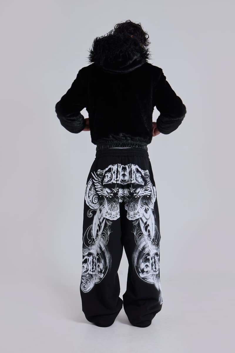 jaded london Black Gothic Print Baggy Monster Joggers Black