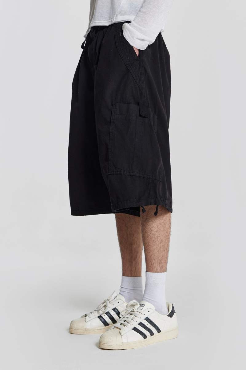 Jaded London Black Parachute Cargo Baggy Shorts Black
