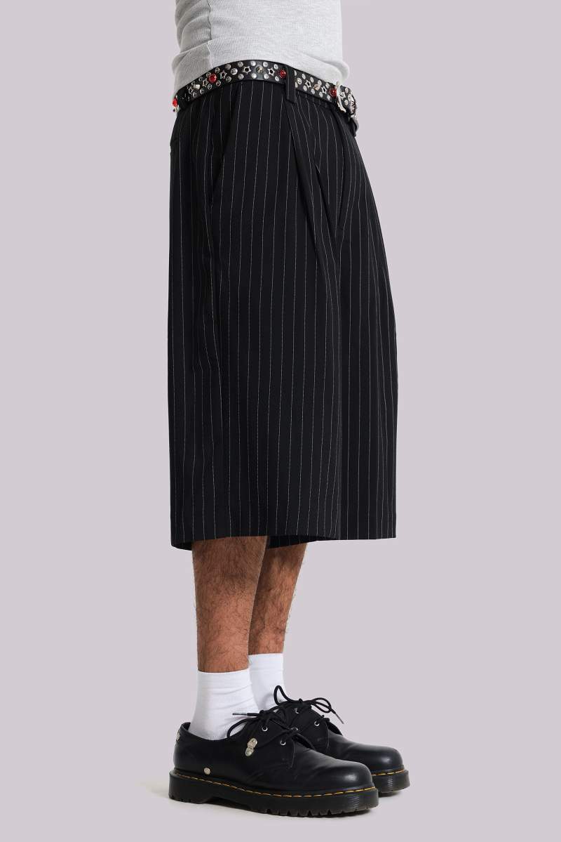 Jaded London Black Pinstripe Goliath Baggy Shorts Black