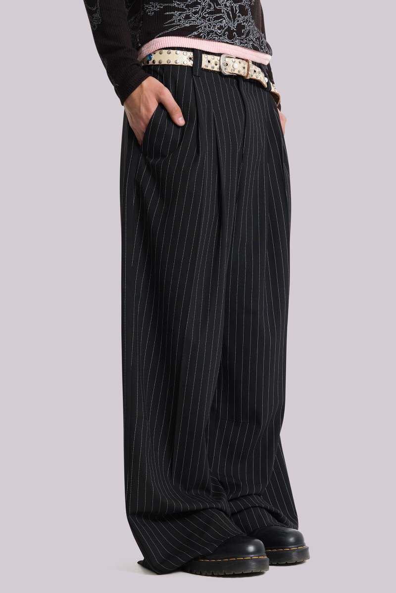 Jaded London Black Pinstripe Goliath Suit Pants Black