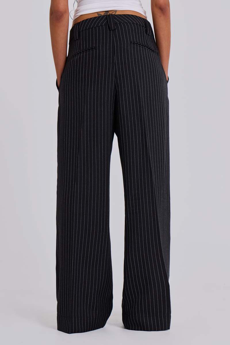 Jaded London Black Pinstripe Goliath Suit Pants Black