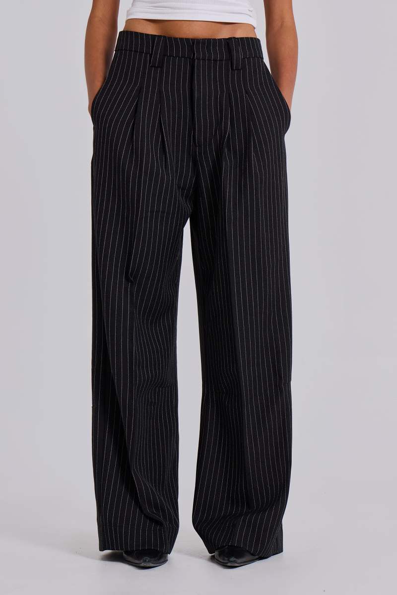 jaded london Black Pinstripe Goliath Suit Pants Black