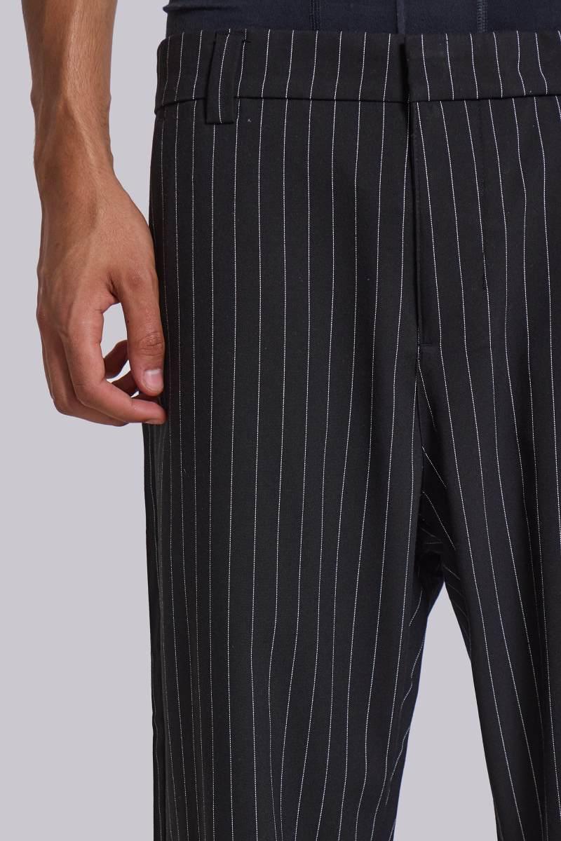 Jaded London Black Pinstripe Stacked Bootcut Suit Pants Black
