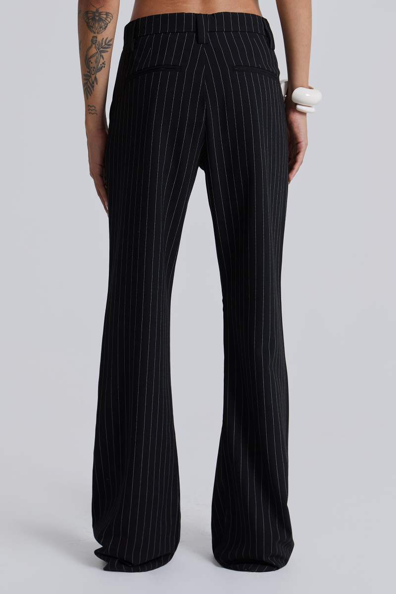 Jaded London Black Pinstripe Stacked Bootcut Suit Pants Black
