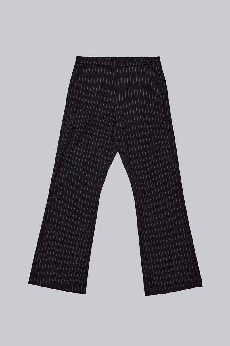 jaded london Black Pinstripe Stacked Bootcut Suit Pants Black