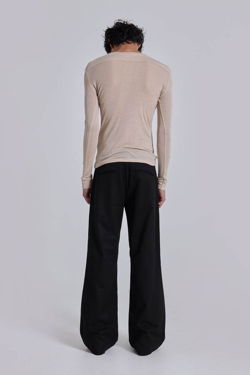 Jaded London Black Pinstripe Stacked Straight Suit Pants Black