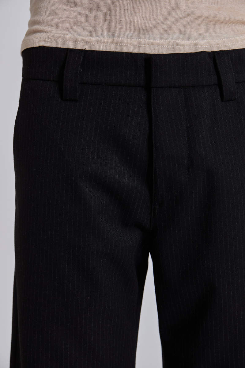 Jaded London Black Pinstripe Stacked Straight Suit Pants Black