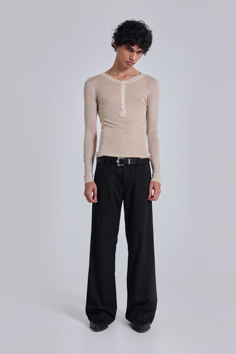 jaded london Black Pinstripe Stacked Straight Suit Pants Black