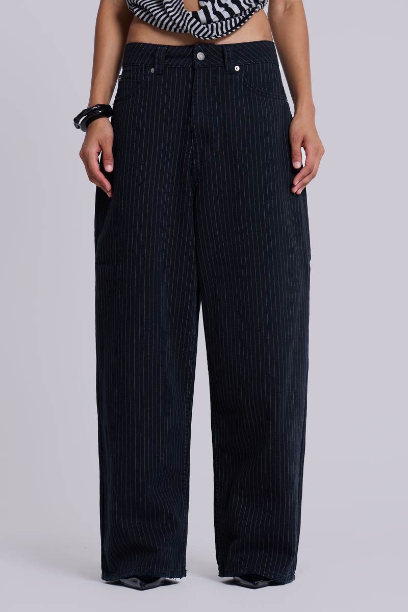 jaded london Black Pinstripe XL Colossus Jeans Black