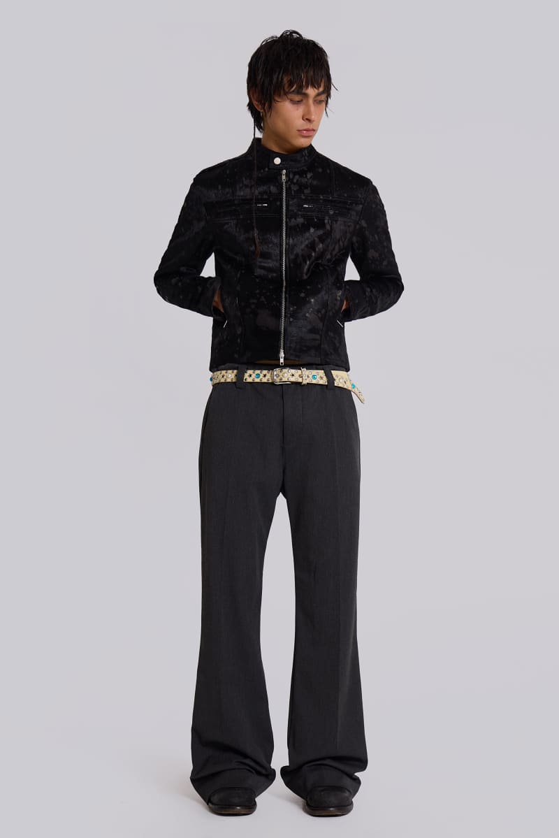 Jaded London Black Real Leather Piston Jacket Black