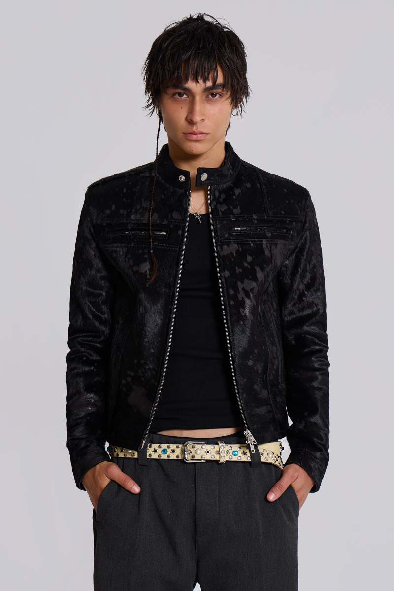 jaded london Black Real Leather Piston Jacket Black