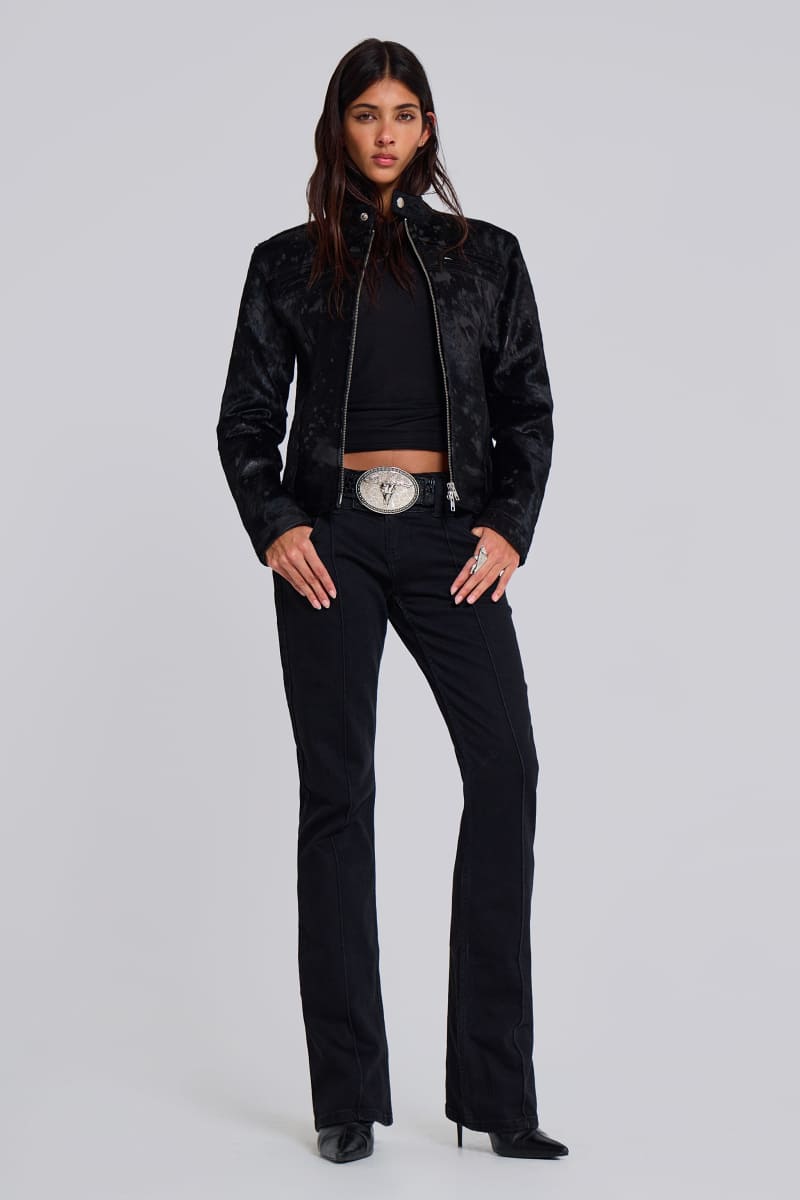 jaded london Black Real Leather Piston Jacket Black