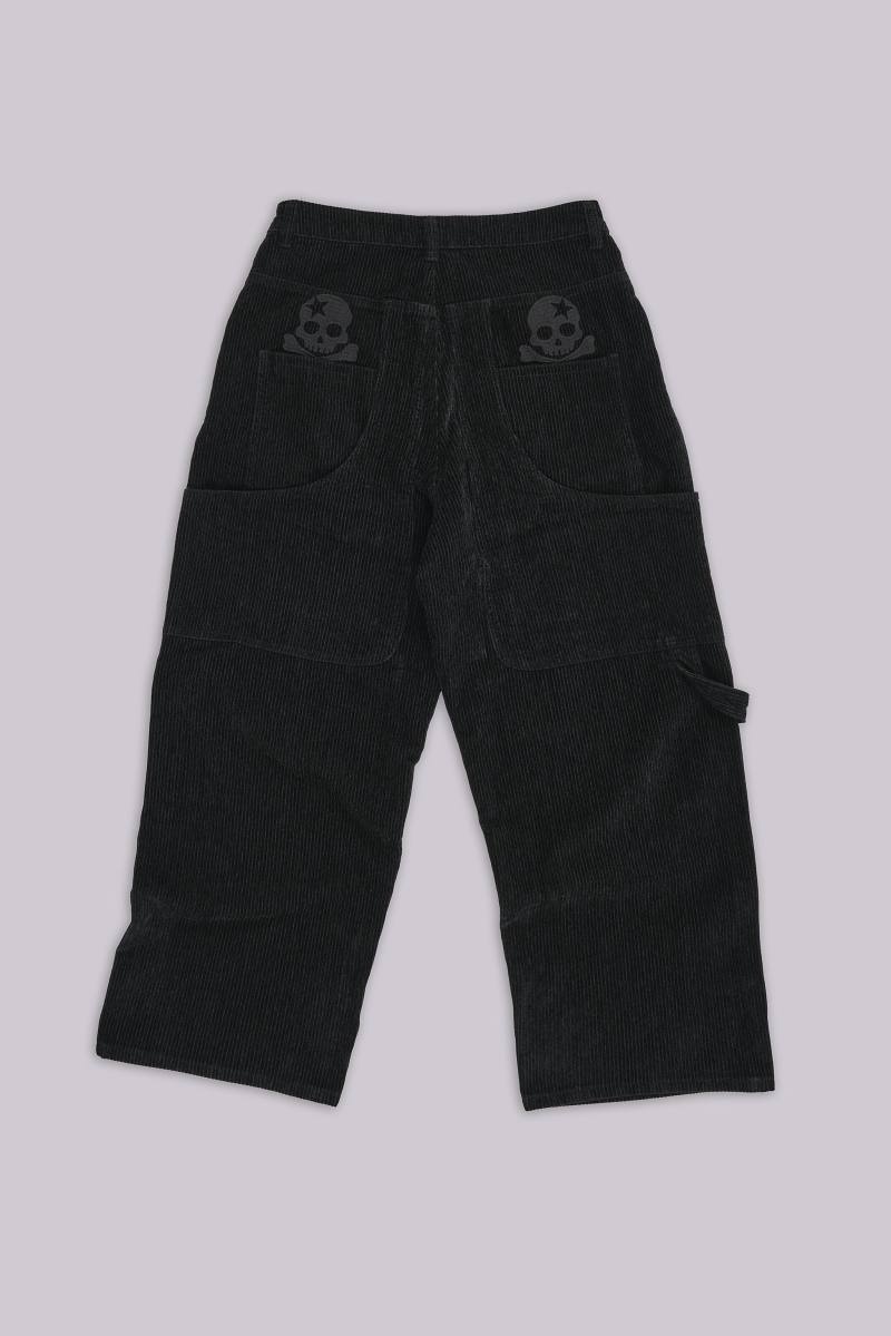 jaded london Black Skull XL Cord Colossus Jeans Black