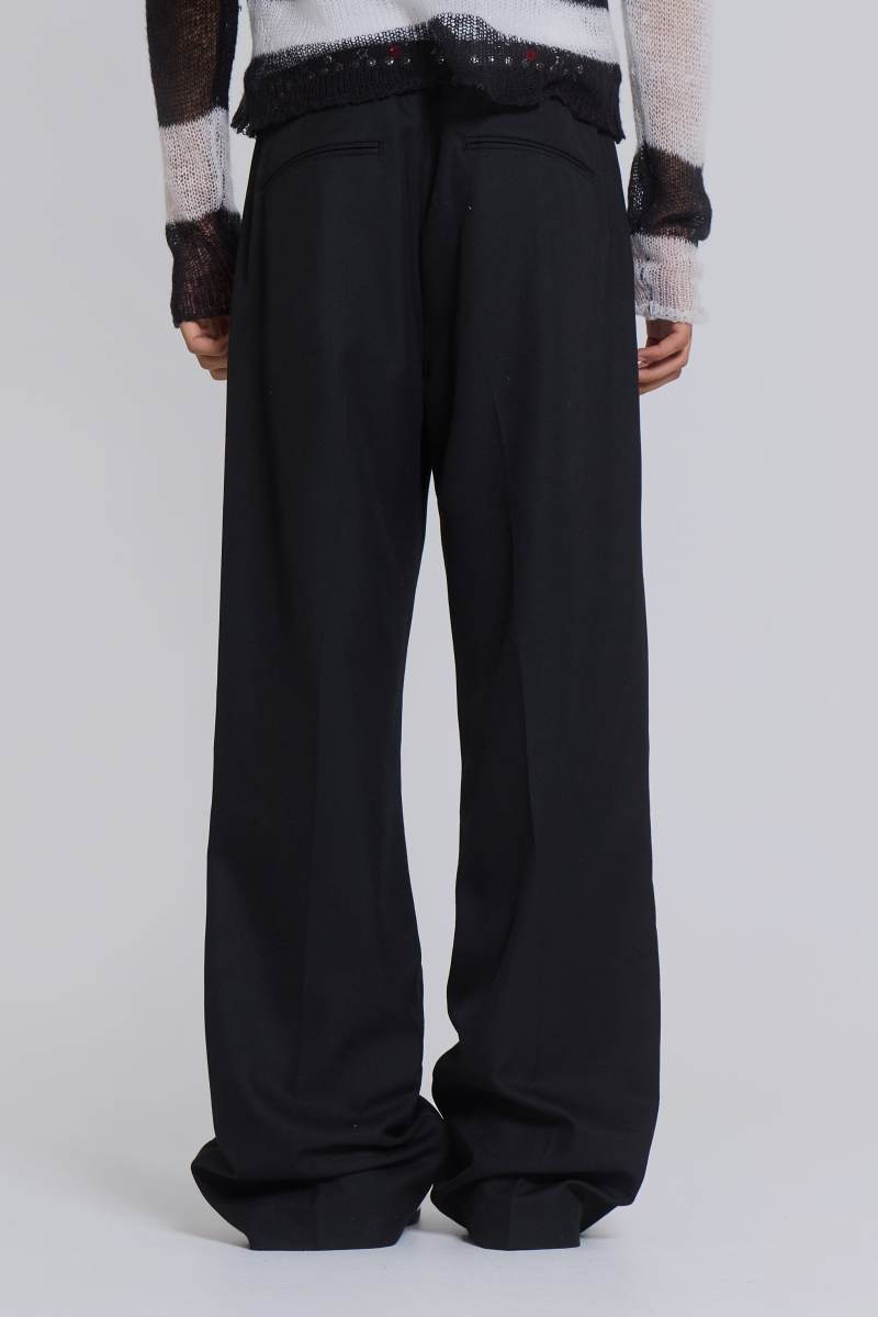 Jaded London Black Stacked Bootcut Suit Pants Black