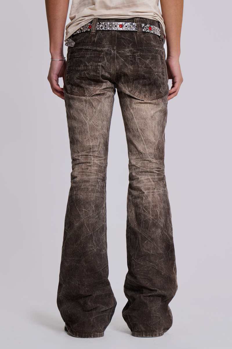 Jaded London Brown Creased Drift Flared Jeans Brown