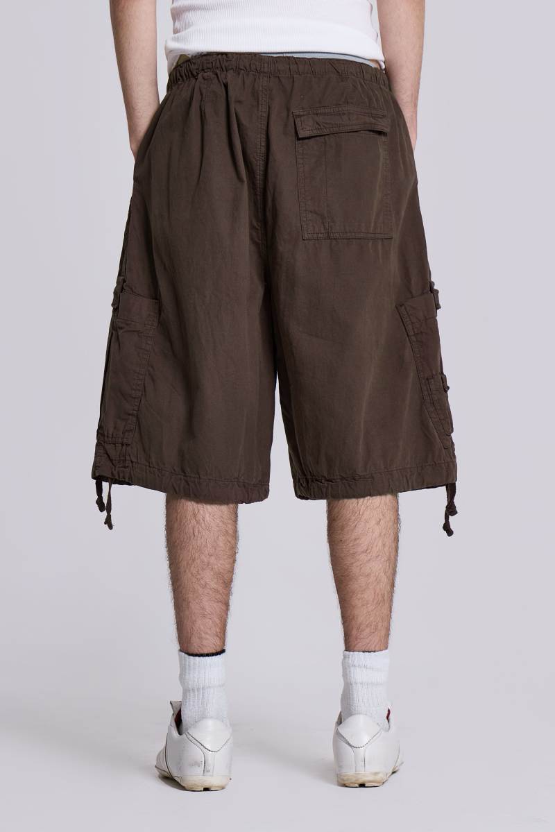 Jaded London Brown Parachute Cargo Baggy Shorts Brown