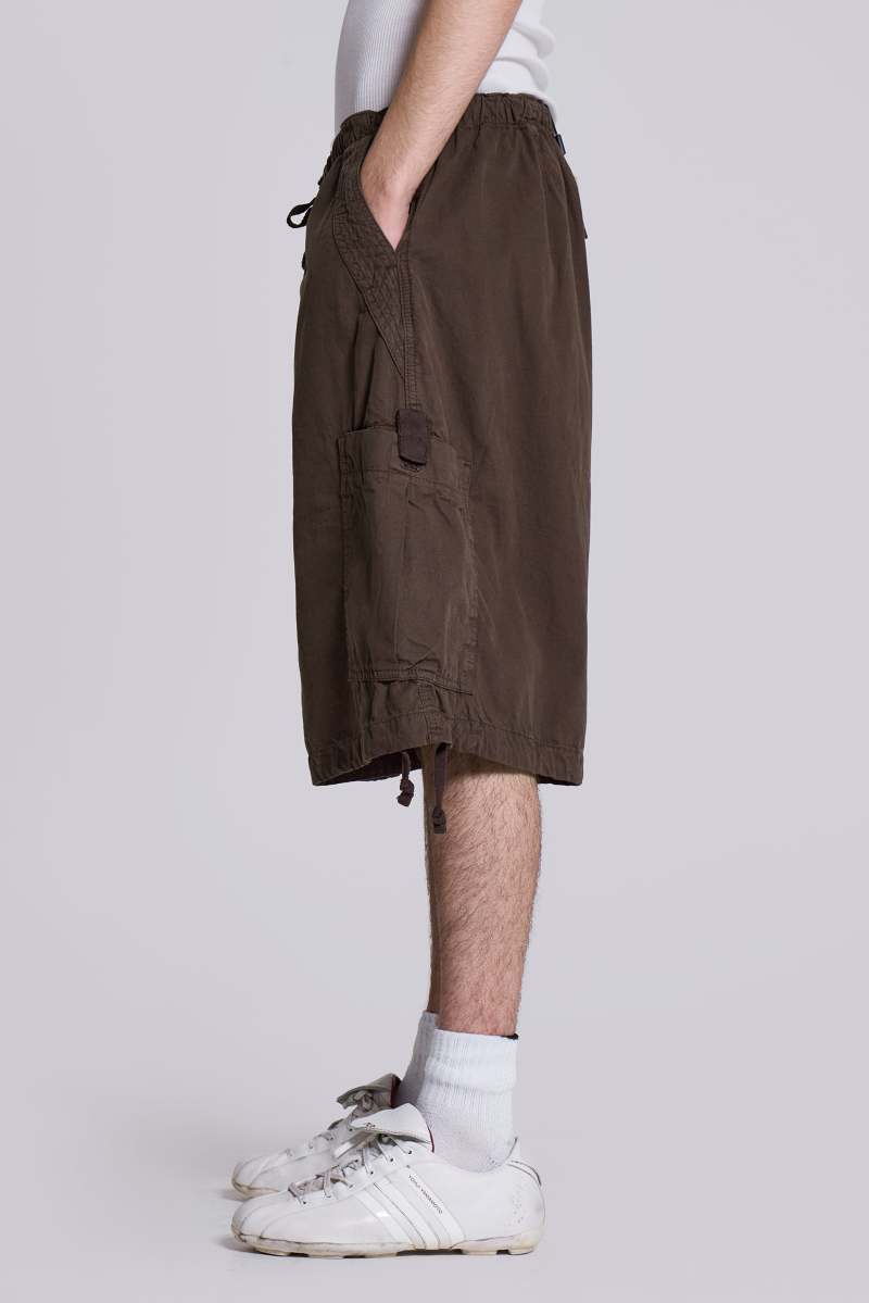 Jaded London Brown Parachute Cargo Baggy Shorts Brown