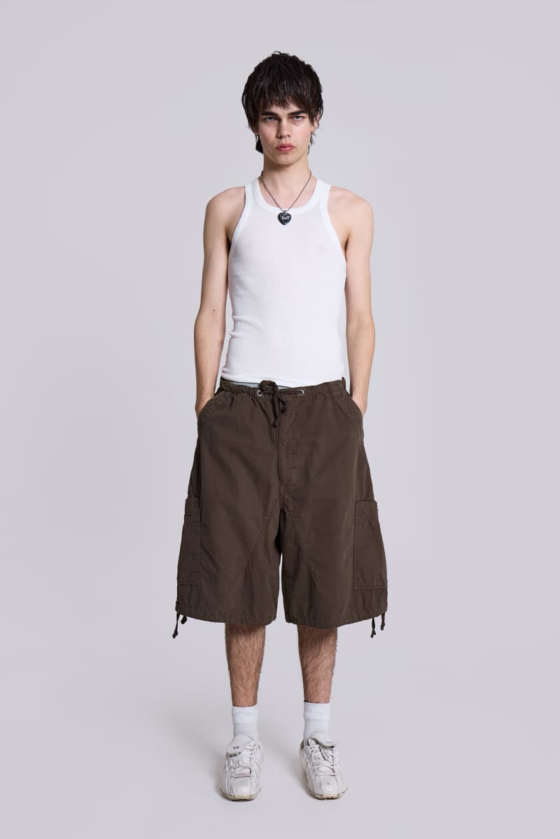 jaded london Brown Parachute Cargo Baggy Shorts Brown