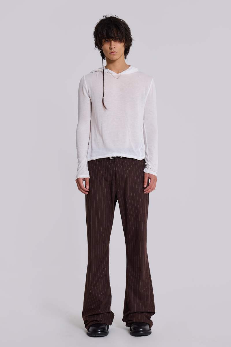 Jaded London Brown Pinstripe Stacked Bootcut Suit Pants Brown