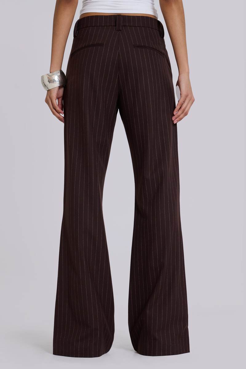 Jaded London Brown Pinstripe Stacked Bootcut Suit Pants Brown Pinstripe