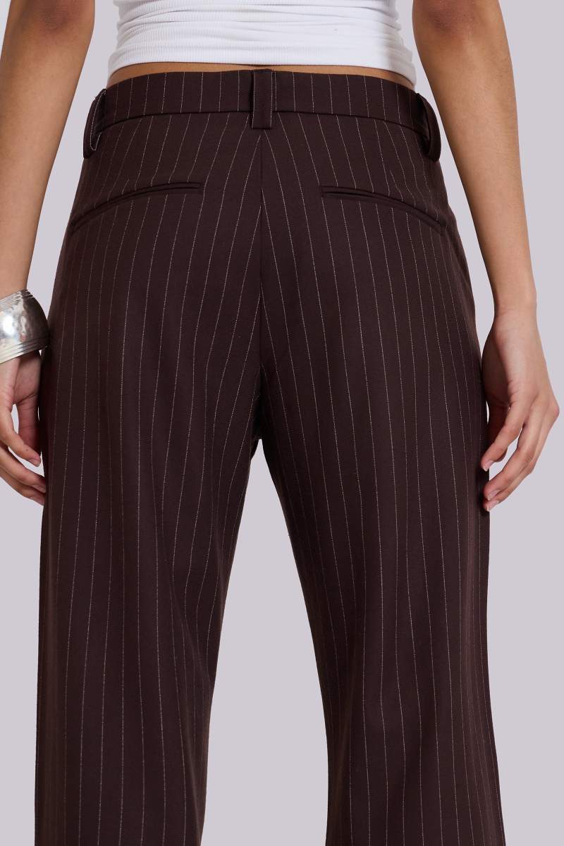 Jaded London Brown Pinstripe Stacked Bootcut Suit Pants Brown Pinstripe