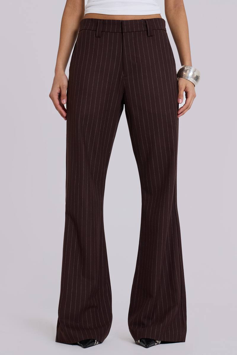 Jaded London Brown Pinstripe Stacked Bootcut Suit Pants Brown Pinstripe