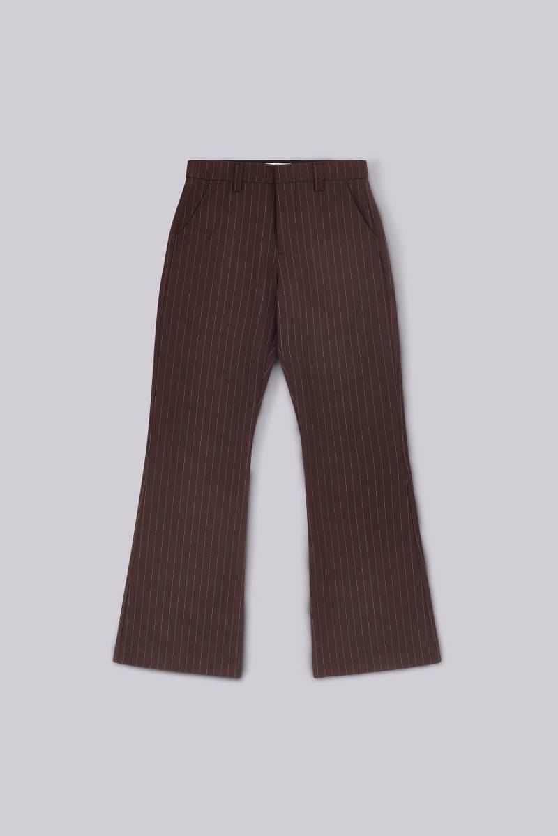 jaded london Brown Pinstripe Stacked Bootcut Suit Pants Brown