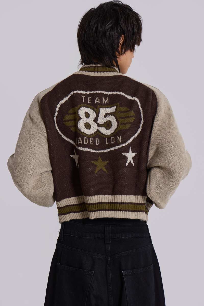Jaded London Brown Team 85 Knitted Bomber Jacket Brown