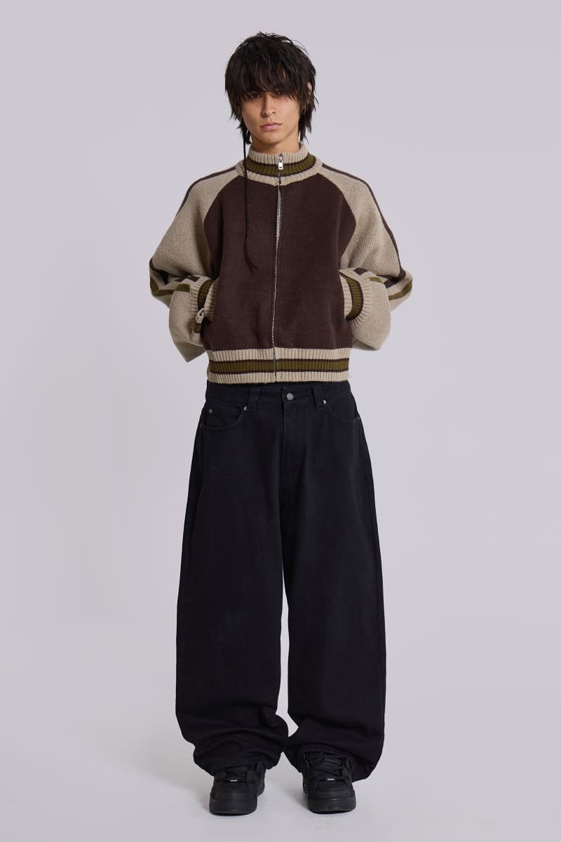 Jaded London Brown Team 85 Knitted Bomber Jacket Brown