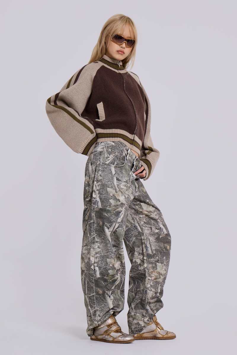 Jaded London Brown Team 85 Knitted Bomber Jacket Brown