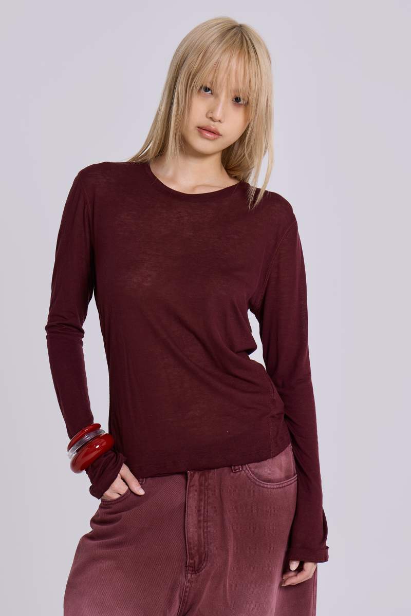 Jaded London Burgundy Mist Long Sleeve Top Burgundy