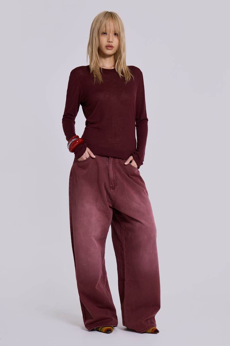 Jaded London Burgundy Mist Long Sleeve Top Burgundy