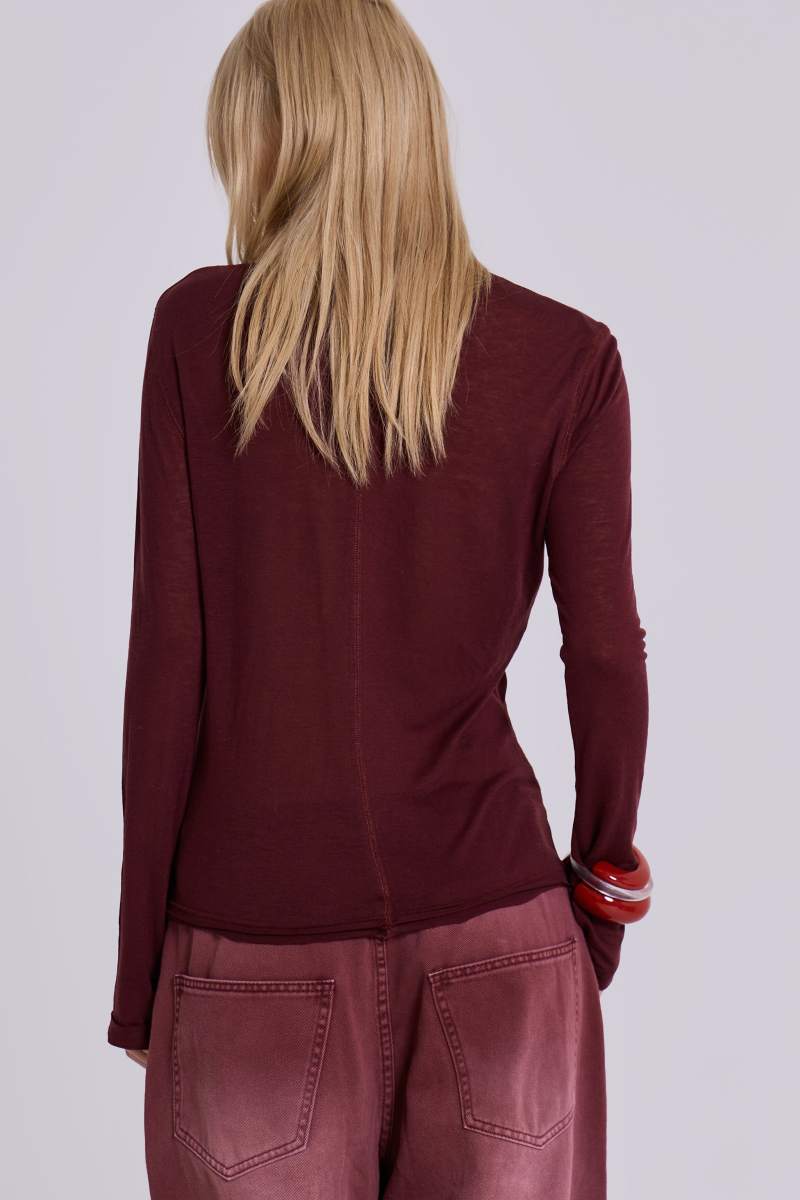 Jaded London Burgundy Mist Long Sleeve Top Burgundy